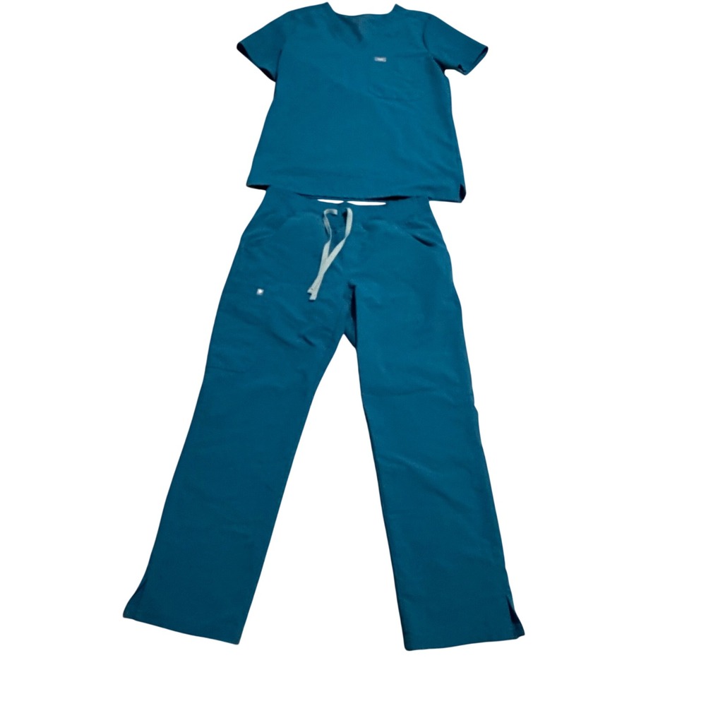 FIGS "Pacific Blue" Scrub Set Catarina V-Neck Top sz S Kade Cargo Pants